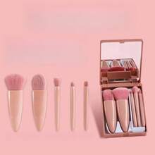 1pc Pink Makeup Brush Set With 5 Brushes And Built-In Mirror, Portable For Students, Gift For Valentine's Day - Multicolor - View 8