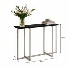 Aparador De Sala Buffet Industrial Mesa Lateral Moderno Catinho Do café Pés Aço Champanhe Cinza 90cm - Preto - Visão 5