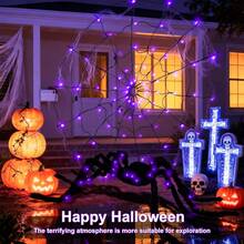 LED Spider Web Lights 4ft Purple Halloween Decoration String Lights | 70 LED Bulbs, 8 Lighting Modes, Remote Control And Battery Powered, Create Mysterious Atmosphere, Suitable For Halloween Theme Party Garden Holiday Halloween Party Decoration - Multicolor - View 8