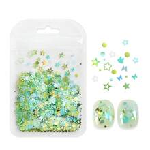 5g Glitter Kuku Campuran Warna Hijau Mint, Glitter Berbentuk Bintang, Bunga, dan Kelinci Tidak Beraturan, Stiker Dekorasi Kuku, Bahan Kuku Tempel DIY - Mint Green - View 9