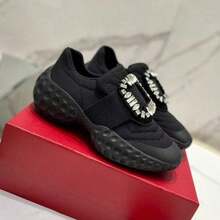 New RV Sneakers, Casual Platform Shoes, Elevated Mesh Creepers With Square Buckle, European And American Style Design - 黑色方鑽扣 - 查看 2