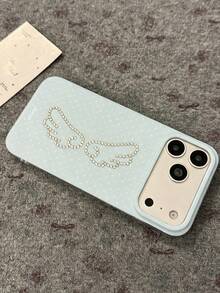 Cute Polka Dot Glitter Rhinestone Angel Wing Phone Case Compatible With IPhone 18 Pro Max 17ProMax 17Pro 17 16 15 14 13 12 11 Pro Max Stylish Girly Style Shockproof Soft Back Cover - Blue - View 4