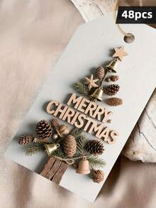 1/2 Set Of Christmas Decoration Hanging Cards, Gift Tags, Packaging Labels, Party Greeting Cards, Gift Packaging Tags, Pine Tree Pattern Made Of Pine Cones Jute Rope Tag Pendant Card Hanging Decoration Greeting Card, An Excellent Choice For Gifting. - Multi-color - View 10