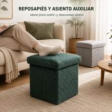 Folding Storage Ottoman 38x38x35cm, Velvet Quilted Footrest Stool With Diamond Pattern, Padded Seat For Bedroom And Living Room - 藍色 - 查看 7