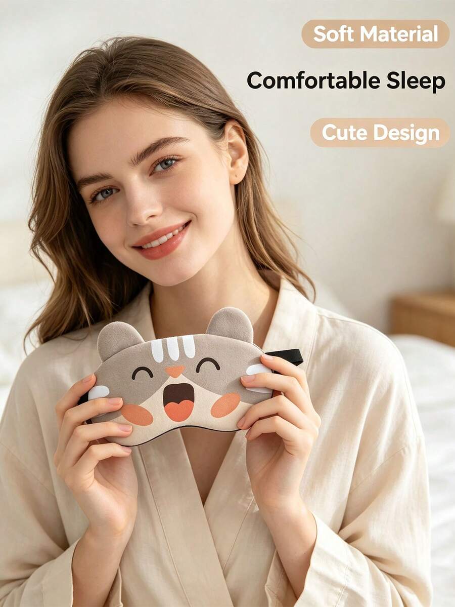 1PC Cute Cat Sleep Mask With Cartoon Kitty Face Design, Soft Comfortable Eye Cover For Sleeping, Travel, Nap And Home Use - KB Style - View 1