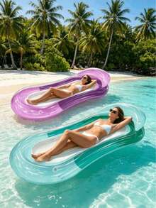 1pc Gradient Mesh Floating Lounge Chair, Gradient Design, With Pillow, PVC Material, Inflatable Hammock, Suitable For Swimming Pool, Beach And Lake, Pool Party And Beach Party Supplies, Pool Inflatable Raft, Water Resting Seat, Swimming Float, Pool Inflatable Float, Water Inflatable Float, Air Pump Sold Separately - Multicolor - View 3