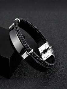 1PC Fashion Men's Stainless Steel Bracelets, Hip Hop Silicone & Punk Twisted Leather Woven Wristbands, Jewelry For Men - Bracelet - View 2