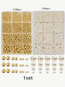 1100顆/200顆金色光滑圓珠，3/4/6/8mm，金色隔珠套組，適用於DIY手鍊、項鍊、手工藝品 - 彩色 - 查看 1