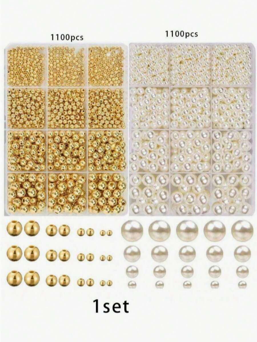 1100顆/200顆金色光滑圓珠,3/4/6/8mm,金色隔珠套組,適用於DIY手鍊、項鍊、手工藝品 - 彩色 - 查看 1