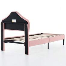 Twin Size Upholstered Platform Bed Frame With Adjustable Headboard, Velvet Single Bed With Wood Slat Support, No Box Spring Needed, Easy Assembly, 90x200cm - 粉色 - 查看 7