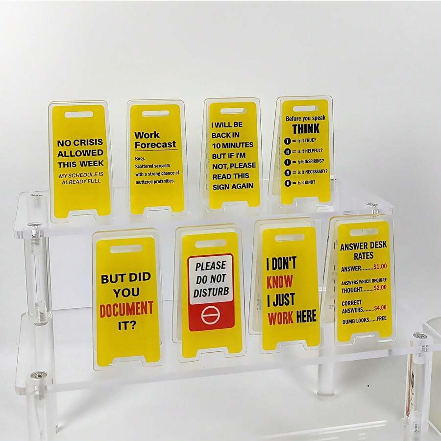 1pc Transparent Acrylic Desktop Tent Card Holder, Double-Sided Printed Q&A Table Sign, Fun Desk Sign Holder, Office Desktop Decor Colleague Gift - Multicolor - View 1