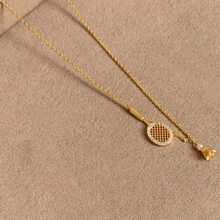 Casual 18K Gold Plated Badminton Racket Necklace With Zirconia Inlaid 3D Badminton Pendant, Sports Style Fan Commemorative Collarbone Chain - Gold - View 2