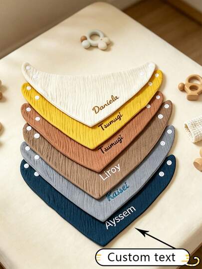 1pc, Customized Text, Personalized Embroidery, Baby Bib, Drool Bib, Triangular Bib, Infant Bib, Soft And Comfortable, Newborn Gift