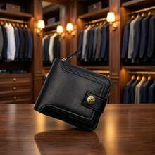Men's PU Leather Wallet & Key Holder, Black Minimalist Business Wallet Set, Multi-Function Card Slots & Coin Storage, Fashionable Portable Men's Gift, Perfect Gift For Father, Boyfriend, Husband, RFID Anti-Theft Carbon Fiber Pop-Up Card Holder (Gift Box Not Included) - Black - View 6