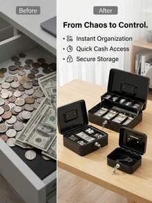 Caja de seguridad de gran capacidad con cierre de clip de resorte de seguridad - Estructura de metal resistente, incluye bandeja extraíble para monedas y organizador de efectivo, disponible en 4 estilos. Opción de diseño de hucha disponible. - Multicolor - Ver 9