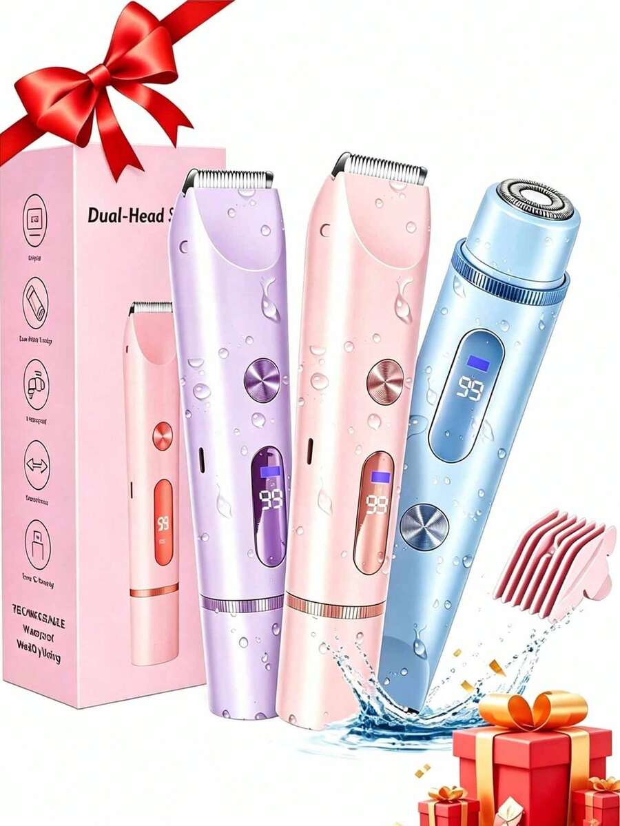 IPX7 Waterproof Women's Electric Trimmer & Epilator, 2-In-1 Multifunctional Interchangeable Blade Head Shaver, Suitable For Bikini Area, Underarms, Legs And Face, Compact USB Rechargeable, Painless Smooth Non-Irritating To Skin, Portable Home & Travel Beauty Grooming Device
