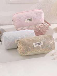 1PC Sequin Diamond-Pattern Pencil Case, For Storing Study And Office Desk Items,Back To School Portable Stationery Pouch For Students - Multicolor - View 1