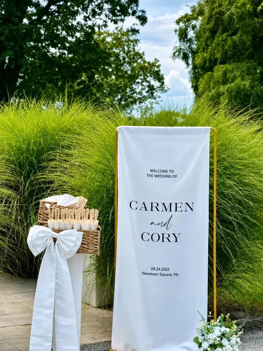 Wedding Season Personalized Name Signs - Wedding Welcome Signs - Linen Material Party Backdrop And Supplies - Photo Anniversary Welcome Signs - Multicolor - View 1