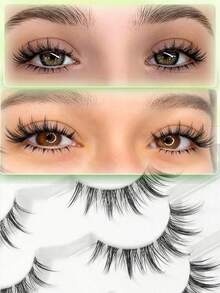 7 Pairs Natural Full Volume False Eyelashes, Transparent Stem, Fluffy & Delicate, Suitable For Daily Wear Manga Eyelashes, Travel Essential - Black - View 5