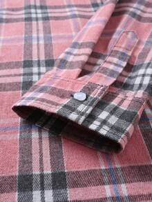 Men's Button Collar Long Sleeve Plaid Casual Shirt, Pink, Autumn/Winter - Pink - View 7