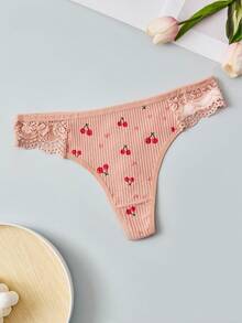 6pcs Women's Pure Cotton Panties, Cute Fruit Print Cherry Pattern, Low Waist Design, Home Style Women's Thongs - Multicolor - View 3