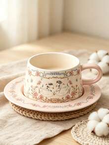 Juego de taza y platillo de cerámica, patrón de cisne lindo, esquema de color rosa, taza de café, taza de té, taza de desayuno, taza de leche, taza de agua, adecuado para el hogar, fiesta, oficina, cafetería, restaurante, regalo de cumpleaños perfecto para amigos y familiares - Multicolor - Ver 4