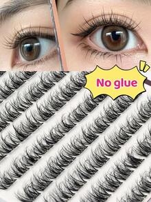 100 Clusters Glue-Free Slouchy Fish Tail Cartoon False Eyelashes, Self-Adhesive Quick Wear, No Glue Needed Eyelash Clusters, Suitable For Various Makeup Looks, Segmented False Eyelashes - C - View 1