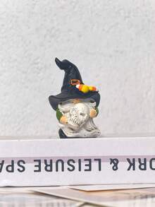 1件裝萬聖節3件式巫師人偶裝飾，樹脂骷髏裝飾品，骷髏設計，鮮豔色彩，桌面裝飾，房間佈置 - A - 查看 5