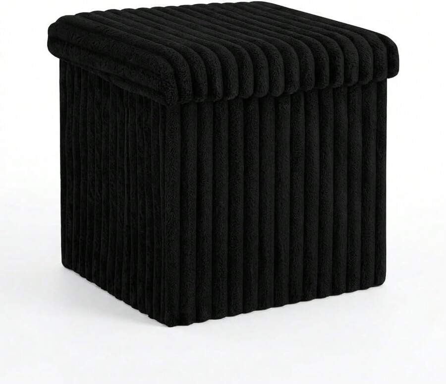 Aafan Ottoman Storage Box Chest With Lid | 38X38X38cm Ottoman Blanket Box Seat | Foldable Storage Bench Footstool Toy Box For Living Room Hallway - Black (Small) - View 1