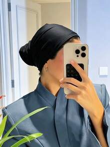 1pc Women's Instant Classic Basic Solid Color Hijab, Multiple Wearing Styles, Adjustable Versatile Elastic Turban, Modal Fabric, Comfortable Soft Skin-Friendly, Suitable For Daily Wear, Sports, Yoga - Carbon Black - View 3