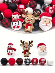 1/32/33/52pcs Silicone Beads, 3D Christmas Snowman, Paired With Round Spacer Beads, Suitable For Handmade DIY Jewelry Making - Multicolor - View 2