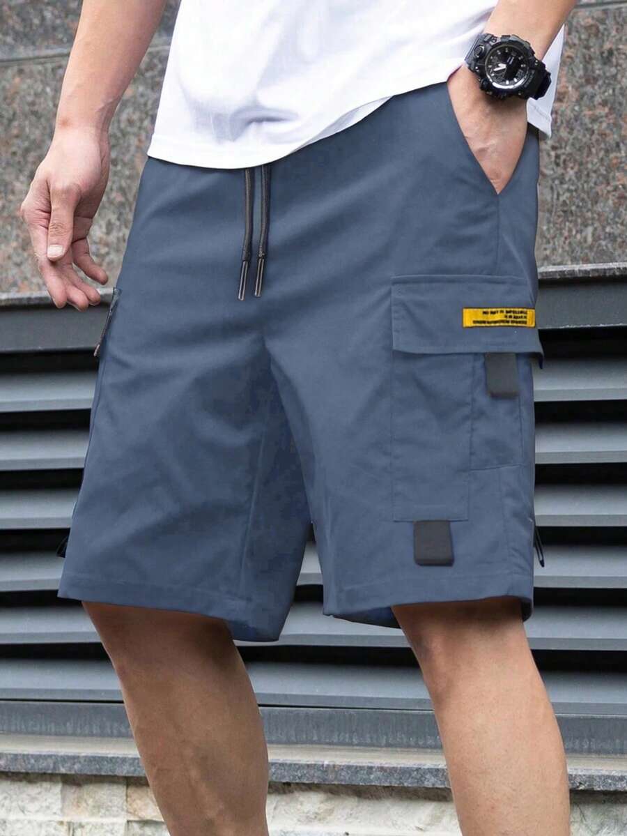 男士夏季休閒寬鬆多口袋工裝短褲，可調節抽繩腰頭，適合日常穿著、健身、跑步
