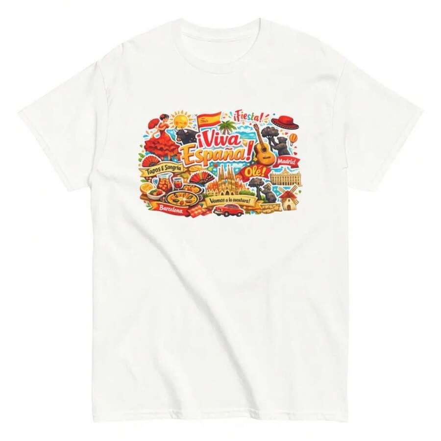 Camiseta Viva España, Regalo para Amantes de España, Camiseta de Viaje Barcelona, Madrid, Camiseta Unisex España - Blanco - Ver 1