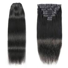 BINF Straight Clip In Extension Human Hair Straight Clip Ins Full Head For Women Brazilian Remy Human Hair Natural Color 8Pcs 8-62 Inch - Natural Black - View 3
