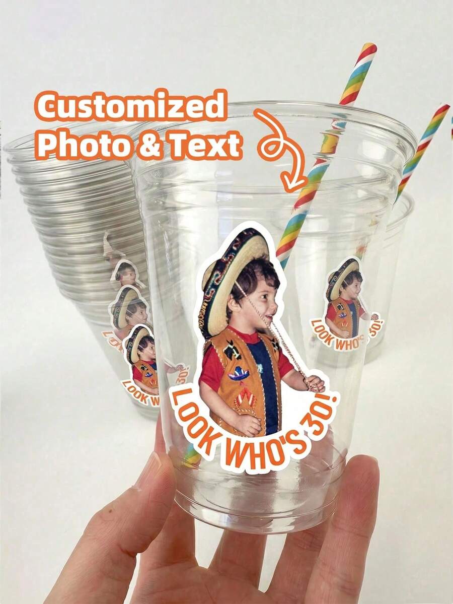 Custom Face Stickers Party Favors - Personalized Cup And Cookie Sticker Labels - Waterproof Vinyl Decals
