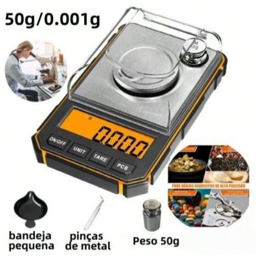 KIT com 4 Mini Balanças Digitais de Alta Precisão Profissional, Medição Exata de 0,001g a 50g, Equipamento Compacto e Versátil para Cozinha, Padaria e Laboratório, sem bateria