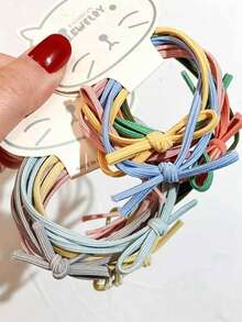 6/24pcs Sweet Girl Elastic Ponytail Hair Ties, Minimalist Basic Bow Hairbands, Candy Color High Elasticity Hair Accessories - Multicolor - View 3
