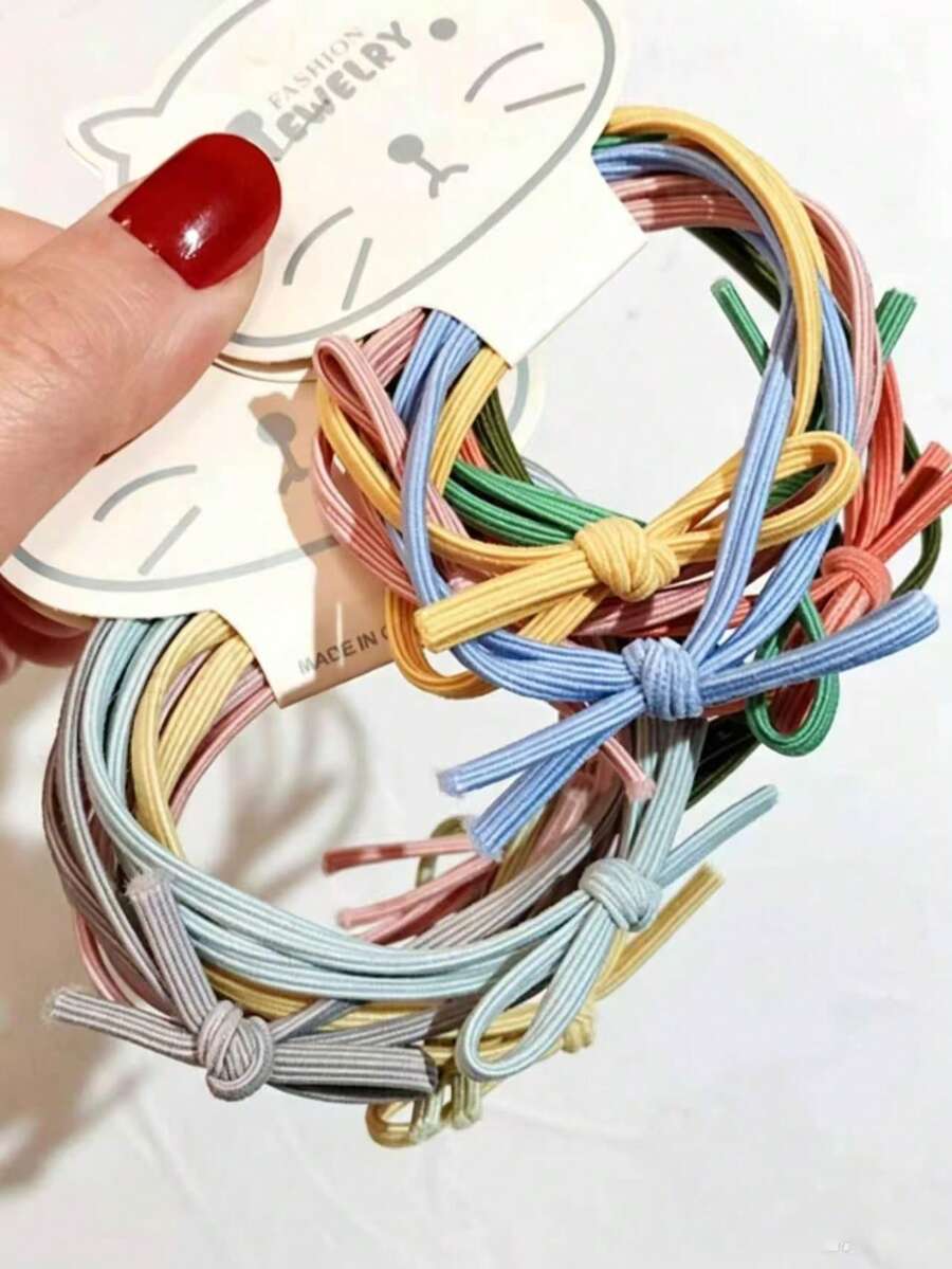 6/24pcs Sweet Girl Elastic Ponytail Hair Ties, Minimalist Basic Bow Hairbands, Candy Color High Elasticity Hair Accessories - Multicolor - View 1