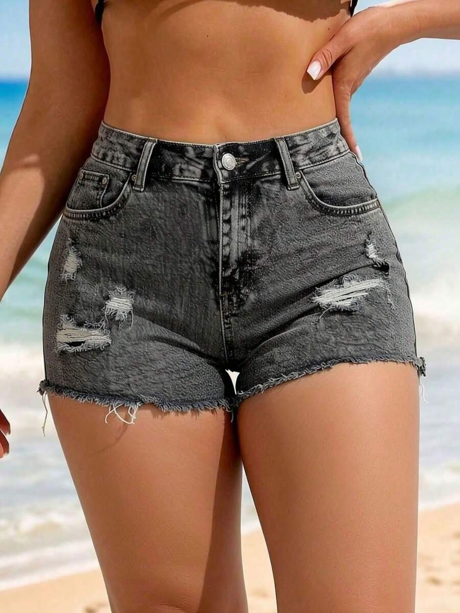 Women Denim Shorts - Grey - View 1