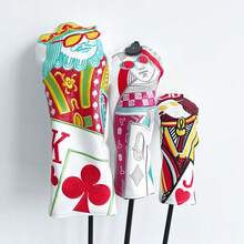 Pelindung Kepala Stik Golf Bordir Berwarna Cerah, Bahan PU, Pola Kartu Remi Berwarna-warni, Aksesori Pelindung Modis, Pelindung Kepala Stik Golf Kreatif, Bordir Berwarna-warni - Putih - View 7