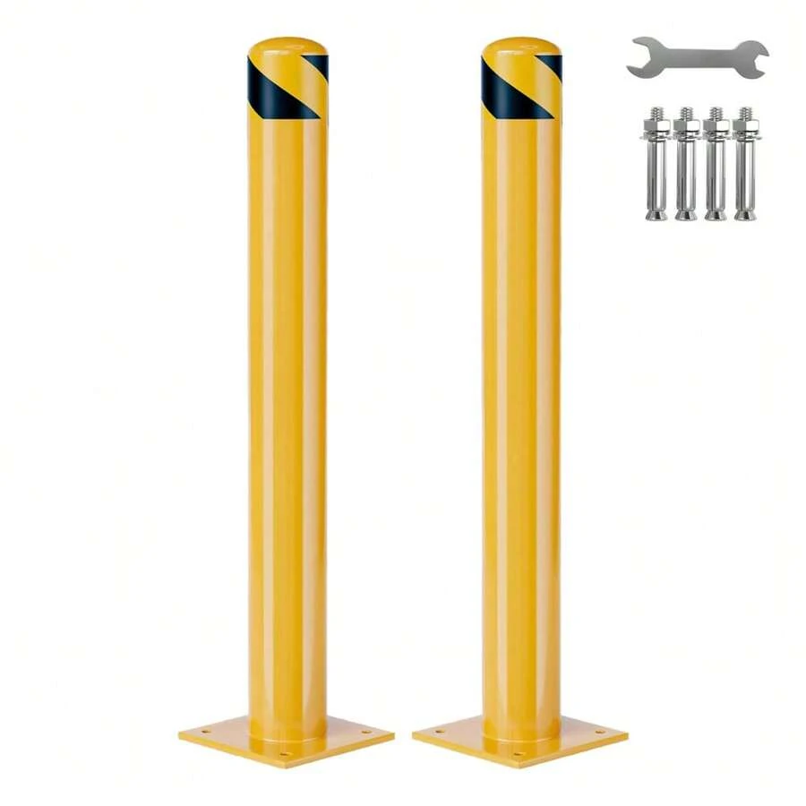 Bollardos de de acero pesado, postes de bollardo extraíbles 1/2/4 unidades, 42 pulgadas altura, 4,5 pulgadas diámetro | Cinta reflectante y pernos de anclaje incluidos, adecuados para aparca - 2 piezas de 42 pulgadas - Ver 1