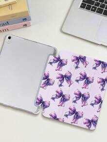 1件紫色蝴蝶結平板電腦保護殼，相容於 iPad Mini 4/5/6/7/Air/Air 2/9.7/10.2/10.5/10.9 (Air 4-Air 8)/Pro 11/10th Gen/A16/Pro 11 2024，相容於 Galaxy A8 機型，彩繪圖案平板保護殼，軟殼，三折支架，自動休眠/喚醒，內置筆槽，不含筆 - 彩色 - 查看 4