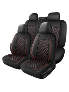 Universal PU Car Seat Cover Set, Diamond Quilted Car Seat Protector With Colorful Piping, Non-Slip Back Breathable Full Set Seat Cushions, Easy Installation Interior Accessories, Suitable For Sedan SUV Truck Pickup, Car Interior Protection Set - A - View 20