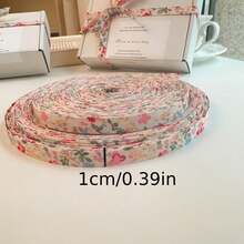 Cream Soft Skin-Friendly Floral Satin Ribbon, Suitable For Gift Wrapping, Handmade Crafts And Holiday Decoration, Pastoral Style Ribbon, Suitable For Christmas, Valentine's Day, New Year, All-Year Handmade Creation, Fresh Aesthetic - Multicolor - View 4