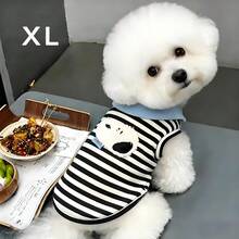 1件寵物狗/貓背心，輕量春秋夏季條紋無袖背心，適合泰迪貴賓犬及其他小型寵物衣物 - 黑與白 - 查看 16