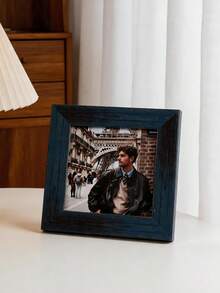 1pc Vintage Distressed Dark Blue Wood Grain Square Photo Frame, Thick Layered Wide Border, Desktop And Wall Mount Display Frame, Horizontal And Vertical Universal, Suitable For Travel Photos, Portraits, Farmhouse Style Living Room Home Decor - Multi-color - View 2