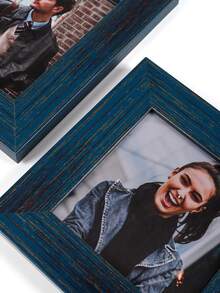 1pc Vintage Distressed Dark Blue Wood Grain Square Photo Frame, Thick Layered Wide Border, Desktop And Wall Mount Display Frame, Horizontal And Vertical Universal, Suitable For Travel Photos, Portraits, Farmhouse Style Living Room Home Decor - Multi-color - View 11