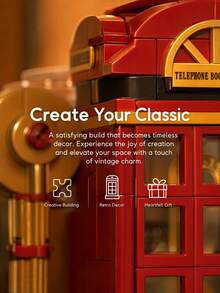 662pcs Vintage London Red Telephone Booth Building Blocks, Nostalgic British Street Landscape Brick Decor, Suitable For Home Desk, Valentine's Day And Birthday Collection Gift, Classic British Vintage Telephone Booth Building Block Set - Multicolor - View 4