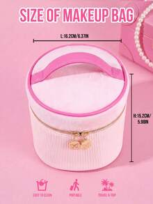 MISSLYN 1 buah Tas Kosmetik Mewah Warna Pink, Desain Pink Peach Lembut dengan Trim Kontras Mawar, Penyimpanan Silinder Kapasitas Besar, Resleting Ganda Halus, Hadiah Liburan, Musim Kembali ke Sekolah, Cocok untuk Rumah, Kantor, dan Perjalanan Akhir Pekan - Berwarna merah muda - View 6