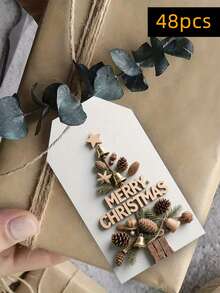 1/2 Set Of Christmas Decoration Hanging Cards, Gift Tags, Packaging Labels, Party Greeting Cards, Gift Packaging Tags, Pine Tree Pattern Made Of Pine Cones Jute Rope Tag Pendant Card Hanging Decoration Greeting Card, An Excellent Choice For Gifting. - Multi-color - View 11